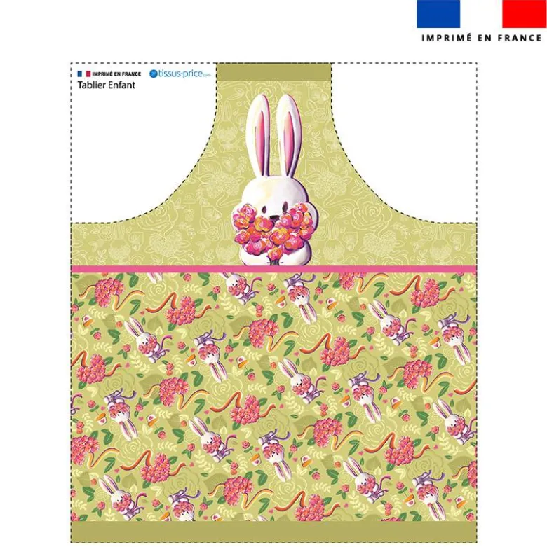 Patron imprimé pour tablier enfant motif lapin printanier vert clair - Création Stillistic