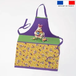 Patron imprimé pour tablier enfant motif poulet et oeufs de Pâques jaune - Création Stillistic