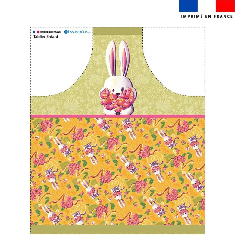 Patron imprimé pour tablier enfant motif lapin printanier jaune - Création Stillistic