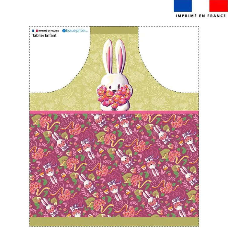 Patron imprimé pour tablier enfant motif lapin printanier framboise - Création Stillistic