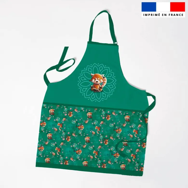 Patron imprimé pour tablier enfant motif panda roux yoga lotus - Création Stillistic