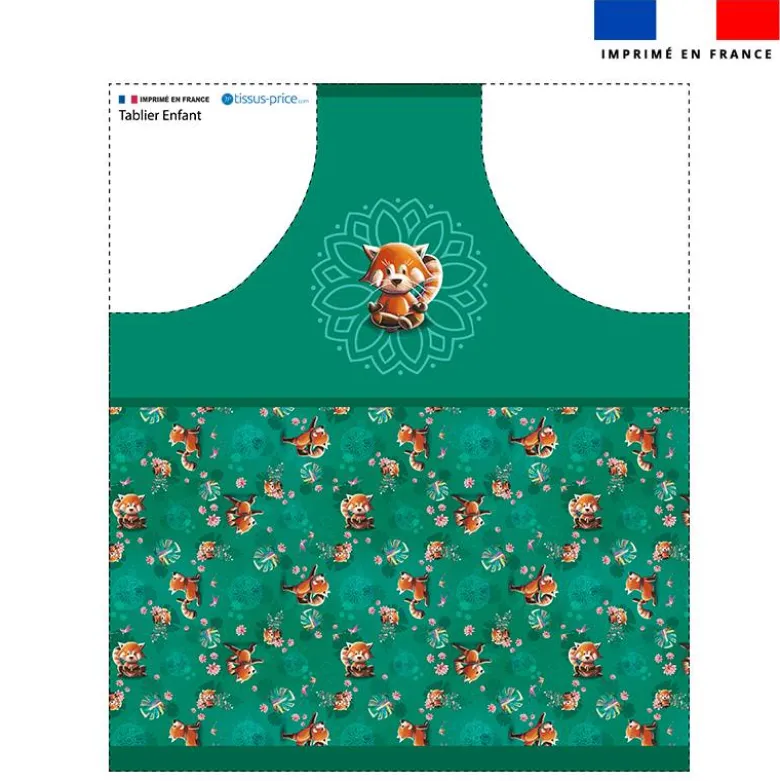 Patron imprimé pour tablier enfant motif panda roux yoga lotus - Création Stillistic