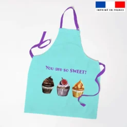 Patron imprimé pour tablier gourmandises bleu clair - Création Cat&Colours