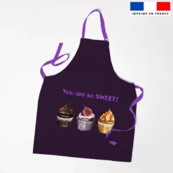 Patron imprimé pour tablier gourmandises violet foncé - Création Cat&Colours