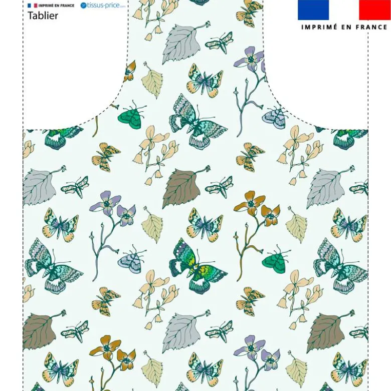 Patron imprimé pour tablier motif papillons d'automne bleu - Création Lili Bambou Design