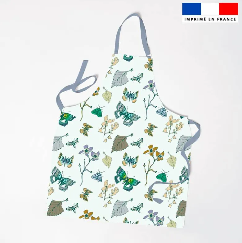 Patron imprimé pour tablier motif papillons d'automne bleu - Création Lili Bambou Design