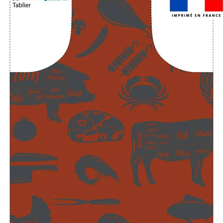Patron imprimé pour tablier motif barbecue rouge