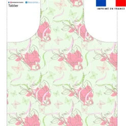 Patron imprimé pour tablier motif fleurs et papillons vert - Création Lili Bambou Design