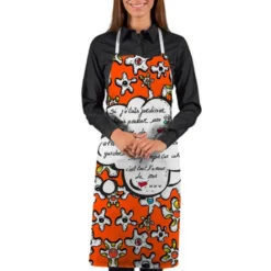 Patron imprimé pour tablier motif fleur poème orange - Création Anne-Sophie Dozoul