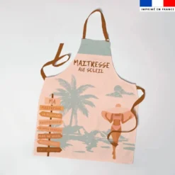 Patron imprimé pour tablier motif maîtresse au soleil saumon et vert