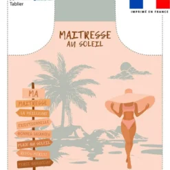 Patron imprimé pour tablier motif maîtresse au soleil saumon et vert
