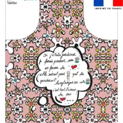 Patron imprimé pour tablier motif fleur poème vieux rose - Création Anne-Sophie Dozoul
