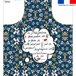 Patron imprimé pour tablier motif fleur poème bleu- Création Anne-Sophie Dozoul
