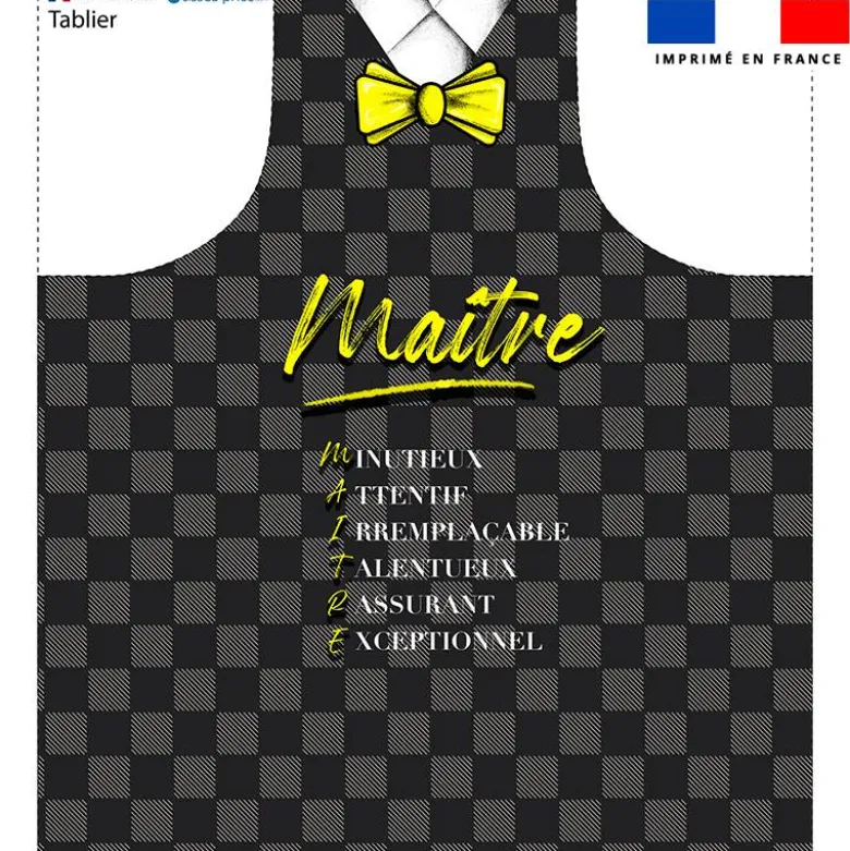 Patron imprimé pour tablier noir motif maître