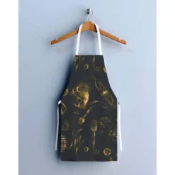 Patron imprimé pour tablier noir motif boulangerie doré