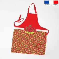 Patron imprimé pour tablier rouge motif fleurs coquelicots rouges - Création Lucie OBATON
