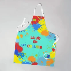 Patron imprimé pour tablier turquoise motif peinture