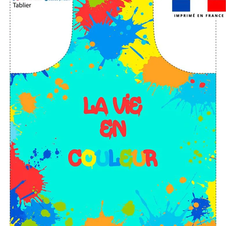 Patron imprimé pour tablier turquoise motif peinture