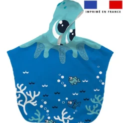 Patron imprimé sur tissu éponge pour poncho de bain motif pieuvre bleue