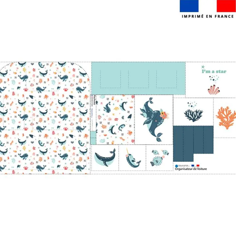 Patron pour organisateur de voiture motif animaux de l'océan + Coupon pochette Offert