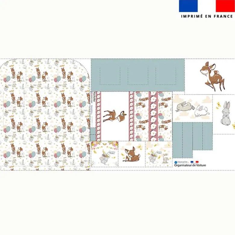 Patron pour organisateur de voiture motif animaux de la clairière + Coupon pochette Offert