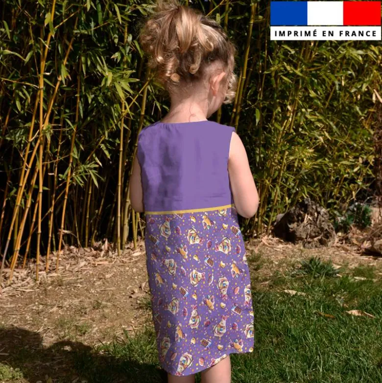 Patron robe enfant motif poule et oeufs de Pâques violet - Création Stillistic