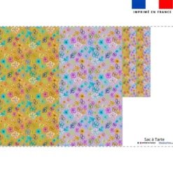Patron sac à tarte ocre et parme motif fleurs légères multicolores - Création Cat&Colours
