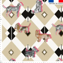 Petit chien géométrie blanc - Fond beige - Création Lili Bambou Design