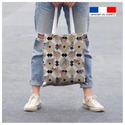 Petit chien géométrie blanc - Fond beige - Création Lili Bambou Design