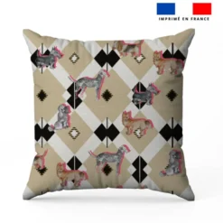 Petit chien géométrie blanc - Fond beige - Création Lili Bambou Design
