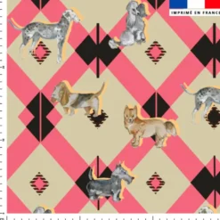 Petit chien géométrie rose - Fond beige - Création Lili Bambou Design