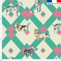 Petit chien géométrie vert - Fond beige - Création Lili Bambou Design