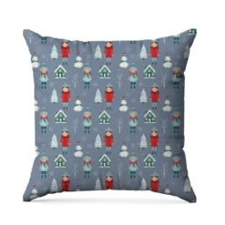 Petite fille et sapin enneigé - Fond bleu gris