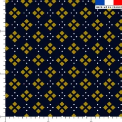 Petite fleur géométrique et carré ocre - Fond bleu nuit