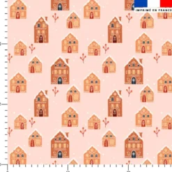 Petite maison en pain d'épices enneigée - Fond beige rosé