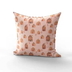 Petite maison en pain d'épices enneigée - Fond beige rosé