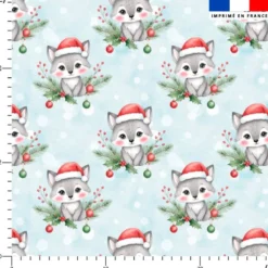 Petit loup de noël - Fond bleu pastel