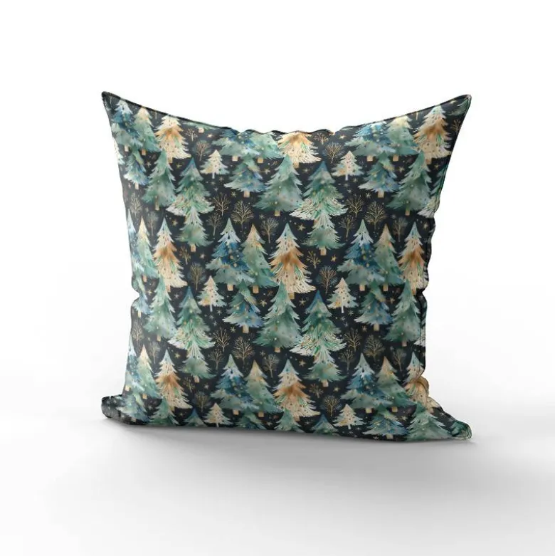 Petit sapin aquarelle bleu et vert - Fond bleu nuit