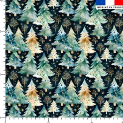 Petit sapin aquarelle bleu et vert - Fond bleu nuit