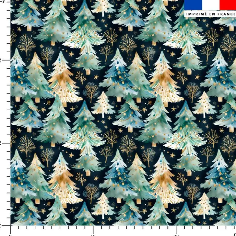 Petit sapin aquarelle bleu et vert - Fond bleu nuit