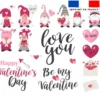 Planche DTF de transfert textile motif gnome st valentin
