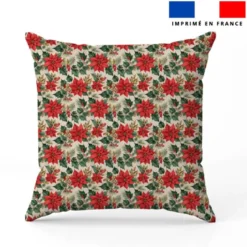 Poinsettia et feuilles de houx - Fond beige