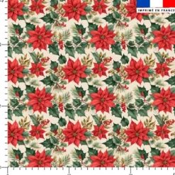 Poinsettia et feuilles de houx - Fond beige