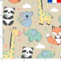 Polaire beige motif animaux kawaii pastel
