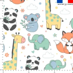 Polaire blanche motif animaux kawaii pastel
