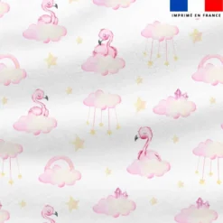 Polaire blanche motif flamant rose et nuage étoilé