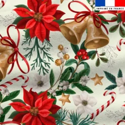 Polaire blanche motif fleur poinsettia de Noël