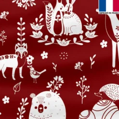 Polaire bordeaux motif animaux folk