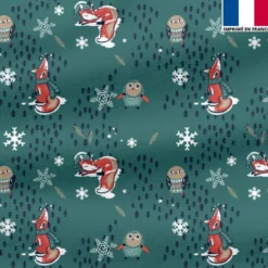 Polaire émeraude motif renard et hibou