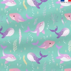 Polaire vert d'eau motif baleine rose et violet